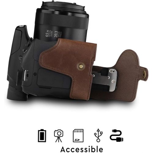  MegaGear MG1601 Ever Ready Leather Camera Half Case Compatible with Canon PowerShot SX70 HS - Dark Brown