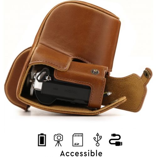  MegaGear Olympus OM-D E-M10 Mark III (14-42mm) Ever Ready Leather Camera Case and Strap, with Battery Access - Light Brown - MG1347