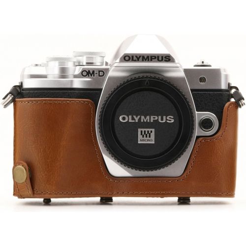  MegaGear Olympus OM-D E-M10 Mark III (14-42mm) Ever Ready Leather Camera Case and Strap, with Battery Access - Light Brown - MG1347