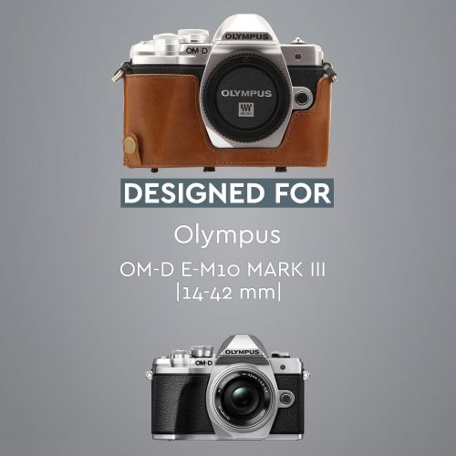  MegaGear Olympus OM-D E-M10 Mark III (14-42mm) Ever Ready Leather Camera Case and Strap, with Battery Access - Light Brown - MG1347