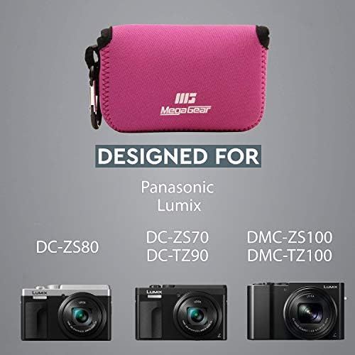  MegaGear Ultra Light Neoprene Camera Case Bag with Carabiner for Panasonic Lumix DC-ZS80, DC-ZS70, DMC-ZS100, DC-TZ95, DC-TZ90, DMC-TZ100 (Hot Pink)