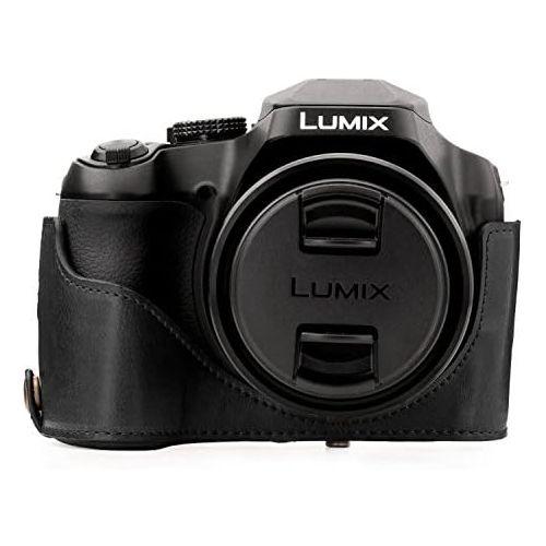  MegaGear Panasonic Lumix DC-FZ80, FZ82 Ever Ready Leather Camera Case and Strap, with Battery Access - Black - MG1223