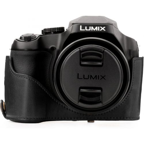  MegaGear Panasonic Lumix DC-FZ80, FZ82 Ever Ready Leather Camera Case and Strap, with Battery Access - Black - MG1223