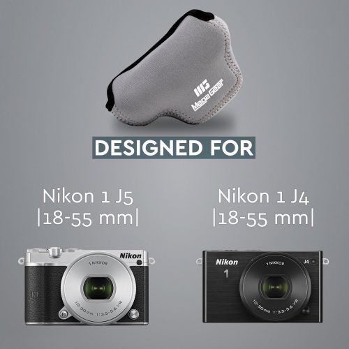  MegaGear Ultra Light Neoprene Camera Case Bag with Carabiner for Nikon 1 J4, Nikon 1 J5 with 10-30mm (Grey)