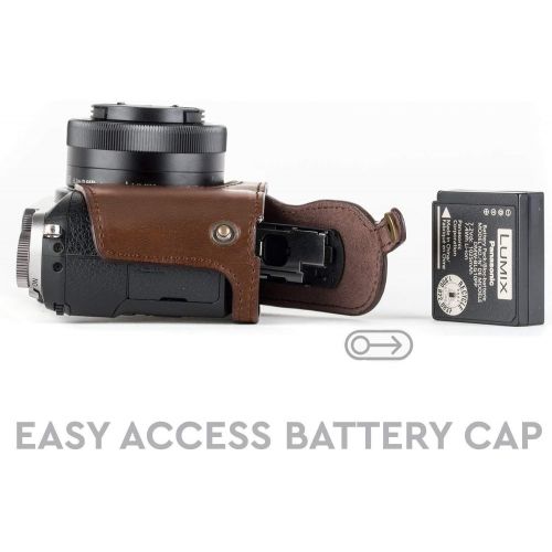  MegaGear Ever Ready Leather Camera Half Case Compatible with Panasonic Lumix DMC-GX85, GX80 - Dark Brown
