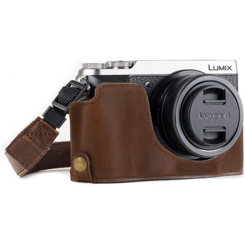  MegaGear Ever Ready Leather Camera Half Case Compatible with Panasonic Lumix DMC-GX85, GX80 - Dark Brown