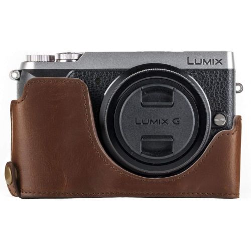  MegaGear Ever Ready Leather Camera Half Case Compatible with Panasonic Lumix DMC-GX85, GX80 - Dark Brown
