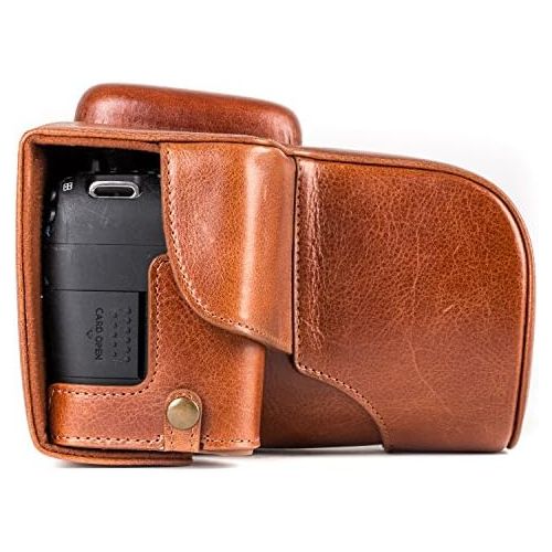  MegaGear MG1193 Ever Ready Genuine Leather Camera Case Compatible with Canon EOS Rebel T8i, Kiss X10i, Rebel T7i, Kiss X9i, 77D, 9000D (18-55mm), Dark Brown