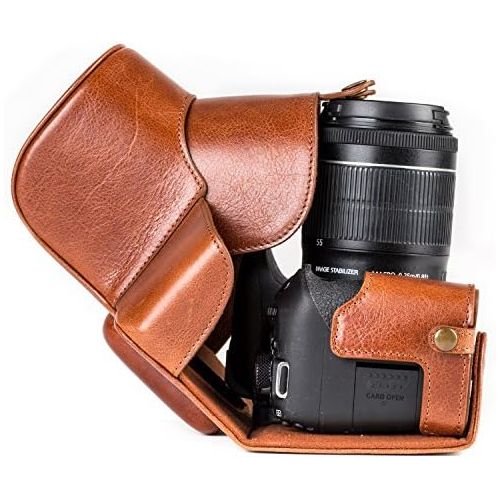  MegaGear MG1193 Ever Ready Genuine Leather Camera Case Compatible with Canon EOS Rebel T8i, Kiss X10i, Rebel T7i, Kiss X9i, 77D, 9000D (18-55mm), Dark Brown