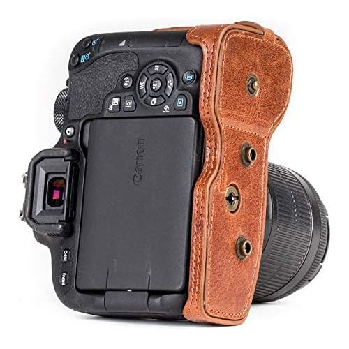  MegaGear MG1193 Ever Ready Genuine Leather Camera Case Compatible with Canon EOS Rebel T8i, Kiss X10i, Rebel T7i, Kiss X9i, 77D, 9000D (18-55mm), Dark Brown