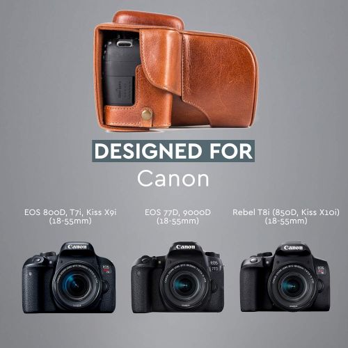  MegaGear MG1193 Ever Ready Genuine Leather Camera Case Compatible with Canon EOS Rebel T8i, Kiss X10i, Rebel T7i, Kiss X9i, 77D, 9000D (18-55mm), Dark Brown