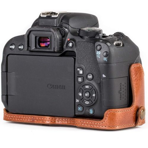  MegaGear MG1193 Ever Ready Genuine Leather Camera Case Compatible with Canon EOS Rebel T8i, Kiss X10i, Rebel T7i, Kiss X9i, 77D, 9000D (18-55mm), Dark Brown