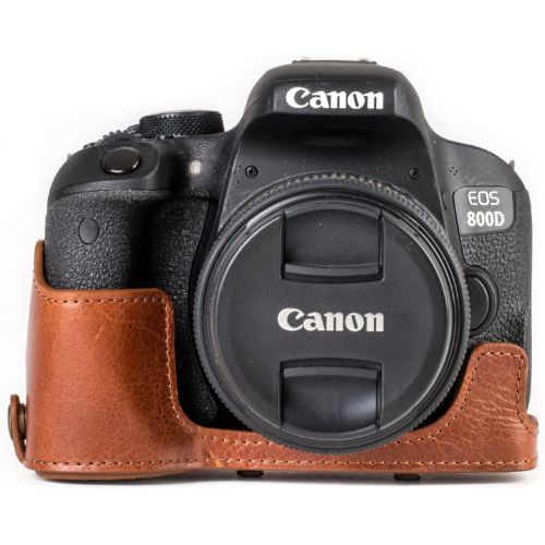  MegaGear MG1193 Ever Ready Genuine Leather Camera Case Compatible with Canon EOS Rebel T8i, Kiss X10i, Rebel T7i, Kiss X9i, 77D, 9000D (18-55mm), Dark Brown