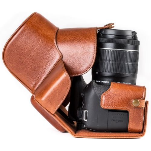  MegaGear MG1193 Ever Ready Genuine Leather Camera Case Compatible with Canon EOS Rebel T8i, Kiss X10i, Rebel T7i, Kiss X9i, 77D, 9000D (18-55mm), Dark Brown