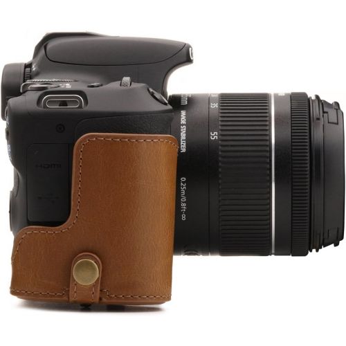  MegaGear Ever Ready Leather Camera Case Compatible with Canon EOS Rebel SL3, Kiss X10, Rebel SL2, Kiss X9 18-55mm Lens