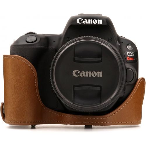  MegaGear Ever Ready Leather Camera Case Compatible with Canon EOS Rebel SL3, Kiss X10, Rebel SL2, Kiss X9 18-55mm Lens