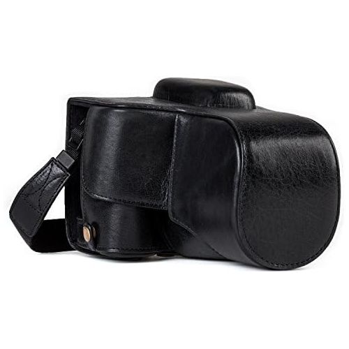  MegaGear MG1192 Ever Ready Genuine Leather Camera Case Compatible with Canon EOS Rebel T8i, Kiss X10i, Rebel T7i, Kiss X9i, 77D, 9000D (18-55mm), Black