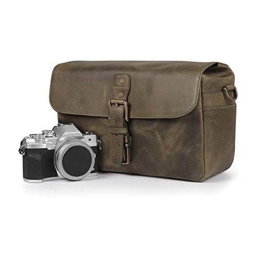  MegaGear Torres Genuine Leather Camera Messenger Bag for Mirrorless, Instant and DSLR Cameras