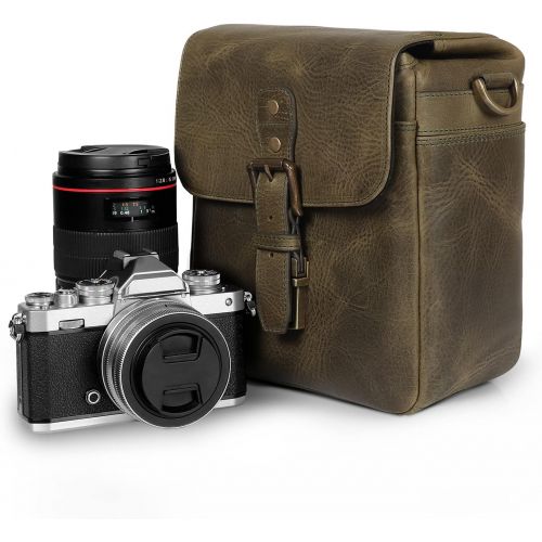  MegaGear Torres Mini Genuine Leather Camera Messenger Bag for Mirrorless, Instant and DSLR Cameras