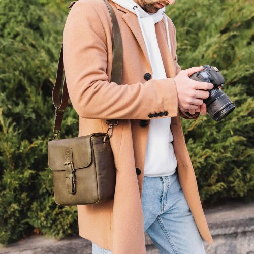  MegaGear Torres Mini Genuine Leather Camera Messenger Bag for Mirrorless, Instant and DSLR Cameras