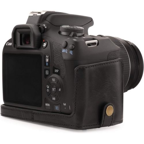  MegaGear MG1607 Ever Ready Leather Camera Case compatible with Canon EOS Rebel T7 (18-55mm), 2000D (18-55mm) - Black