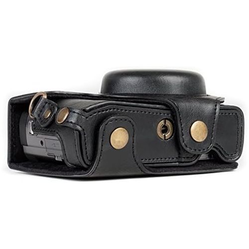  MegaGear MG1258 Ever Ready Leather Camera Case compatible with Panasonic Lumix DC-ZS80, DC-ZS70, DC-TZ95, DC-TZ90 - Black