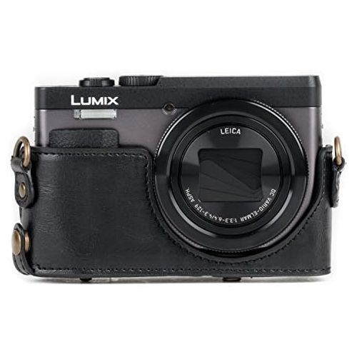  MegaGear MG1258 Ever Ready Leather Camera Case compatible with Panasonic Lumix DC-ZS80, DC-ZS70, DC-TZ95, DC-TZ90 - Black