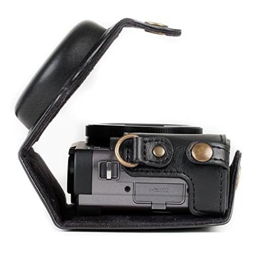  MegaGear MG1258 Ever Ready Leather Camera Case compatible with Panasonic Lumix DC-ZS80, DC-ZS70, DC-TZ95, DC-TZ90 - Black