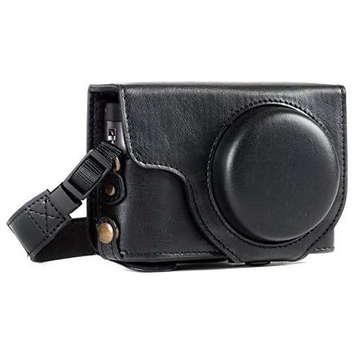  MegaGear MG1258 Ever Ready Leather Camera Case compatible with Panasonic Lumix DC-ZS80, DC-ZS70, DC-TZ95, DC-TZ90 - Black