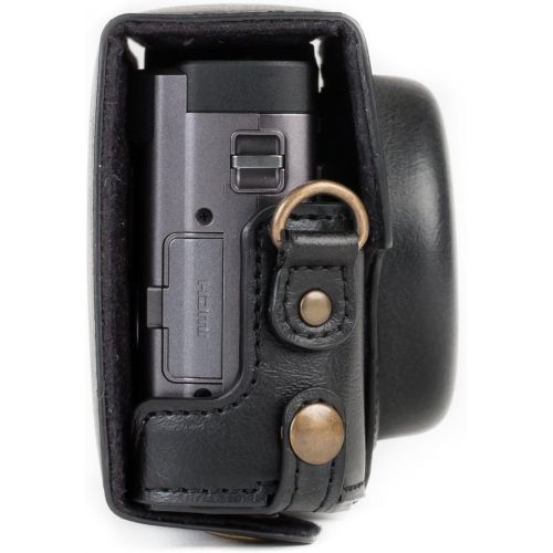  MegaGear MG1258 Ever Ready Leather Camera Case compatible with Panasonic Lumix DC-ZS80, DC-ZS70, DC-TZ95, DC-TZ90 - Black