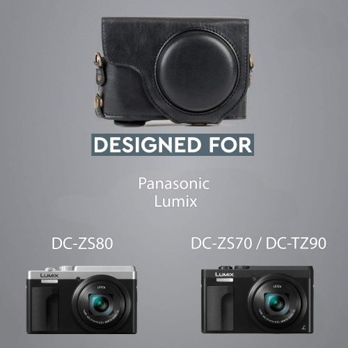  MegaGear MG1258 Ever Ready Leather Camera Case compatible with Panasonic Lumix DC-ZS80, DC-ZS70, DC-TZ95, DC-TZ90 - Black