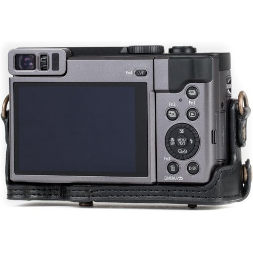  MegaGear MG1258 Ever Ready Leather Camera Case compatible with Panasonic Lumix DC-ZS80, DC-ZS70, DC-TZ95, DC-TZ90 - Black