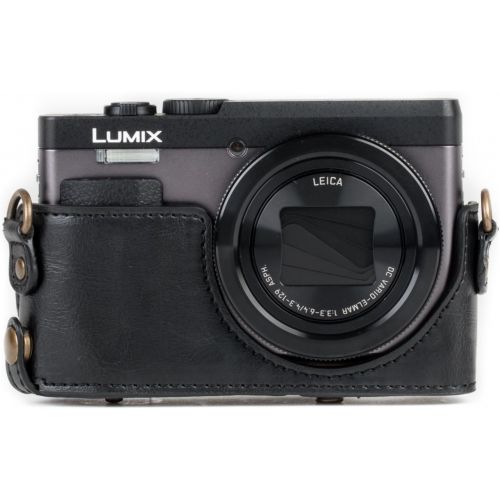  MegaGear MG1258 Ever Ready Leather Camera Case compatible with Panasonic Lumix DC-ZS80, DC-ZS70, DC-TZ95, DC-TZ90 - Black