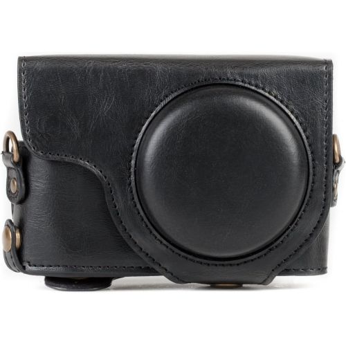  MegaGear MG1258 Ever Ready Leather Camera Case compatible with Panasonic Lumix DC-ZS80, DC-ZS70, DC-TZ95, DC-TZ90 - Black