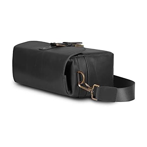  MegaGear MG1524 Leather Camera Messenger Bag for Mirrorless, Instant and DSLR Cameras - Black, Compact