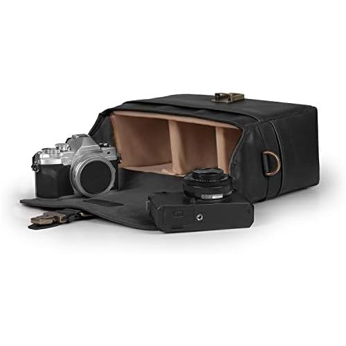  MegaGear MG1524 Leather Camera Messenger Bag for Mirrorless, Instant and DSLR Cameras - Black, Compact