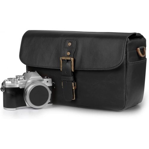  MegaGear MG1524 Leather Camera Messenger Bag for Mirrorless, Instant and DSLR Cameras - Black, Compact