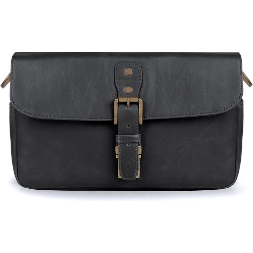  MegaGear MG1524 Leather Camera Messenger Bag for Mirrorless, Instant and DSLR Cameras - Black, Compact