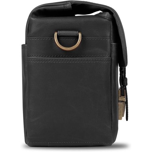  MegaGear MG1524 Leather Camera Messenger Bag for Mirrorless, Instant and DSLR Cameras - Black, Compact