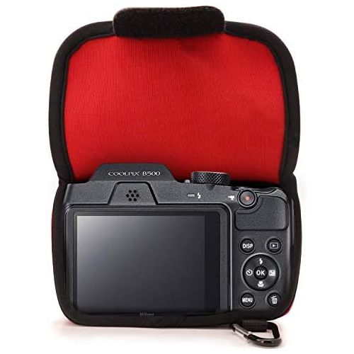  MegaGear Ultra Light Neoprene Camera Case Bag with Carabiner for Nikon COOLPIX B500 Digital Camera (Red)