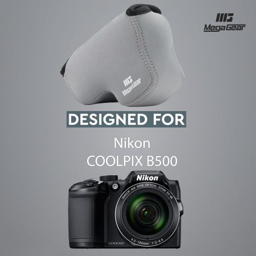  MegaGear Ultra Light Neoprene Camera Case Bag with Carabiner for Nikon COOLPIX B500 Digital Camera (Gray)