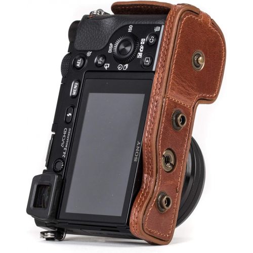  MegaGear Ever Ready MG559 Genuine Leather Camera Case, Bag for Sony Alpha A6000, A6300 with 16-50mm (Dark Brown)
