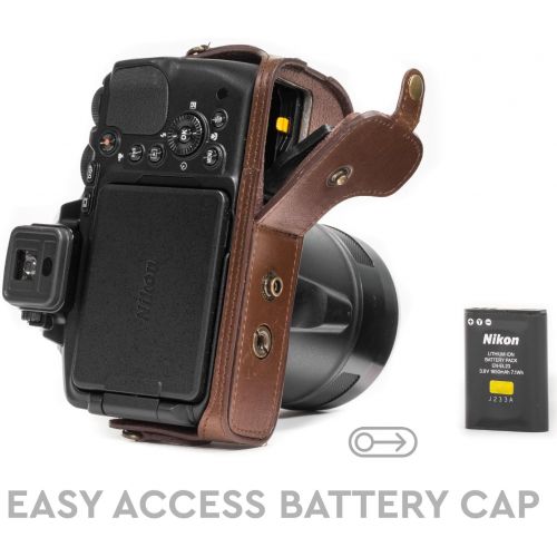  MegaGear Ever Ready Leather Camera Case Compatible with Nikon Coolpix P900, P900S