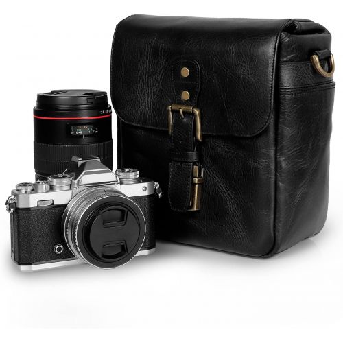  MegaGear Torres Mini Genuine Leather Camera Messenger Bag for Mirrorless, Instant and DSLR Cameras