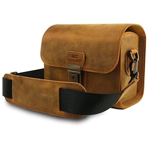  MegaGear Pebble Genuine Leather Camera Messenger Bag for Mirrorless, Instant and DSLR Cameras