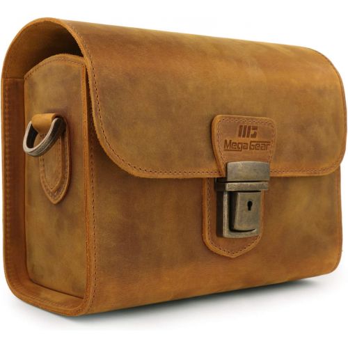  MegaGear Pebble Genuine Leather Camera Messenger Bag for Mirrorless, Instant and DSLR Cameras