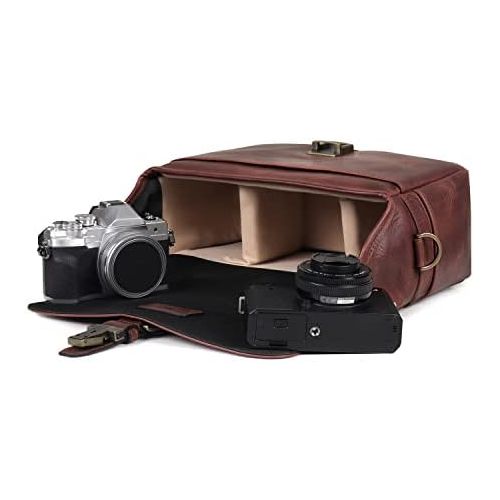  MegaGear Torres Genuine Leather Camera Messenger Bag for Mirrorless, Instant and DSLR Cameras