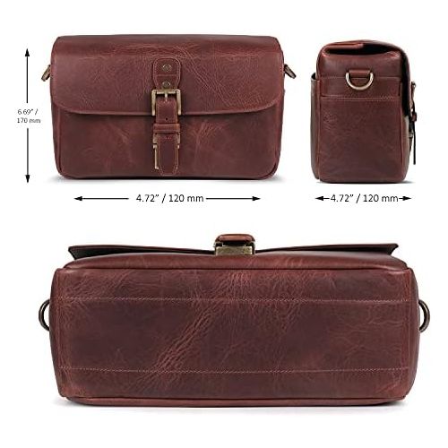  MegaGear Torres Genuine Leather Camera Messenger Bag for Mirrorless, Instant and DSLR Cameras