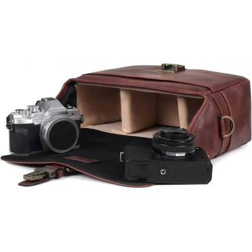  MegaGear Torres Genuine Leather Camera Messenger Bag for Mirrorless, Instant and DSLR Cameras