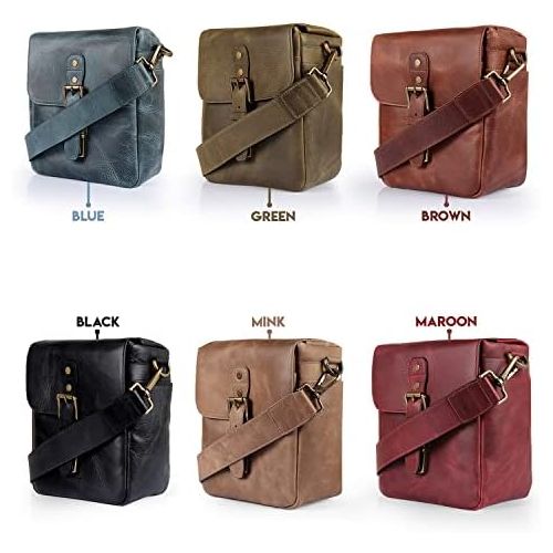  MegaGear Torres Mini Genuine Leather Camera Messenger Bag for Mirrorless, Instant and DSLR Cameras